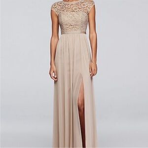 This is a David's Bridal long bridesmaid dress.
